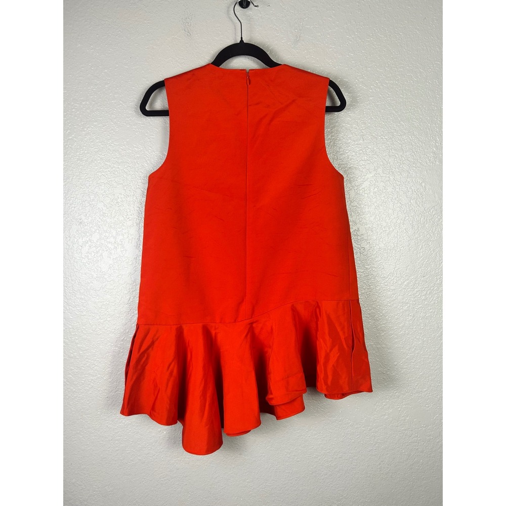 Tibi Red Asymmetrical Peplum Sleeveless Top Size 6 Ruffle Hem‎ Career Workwear